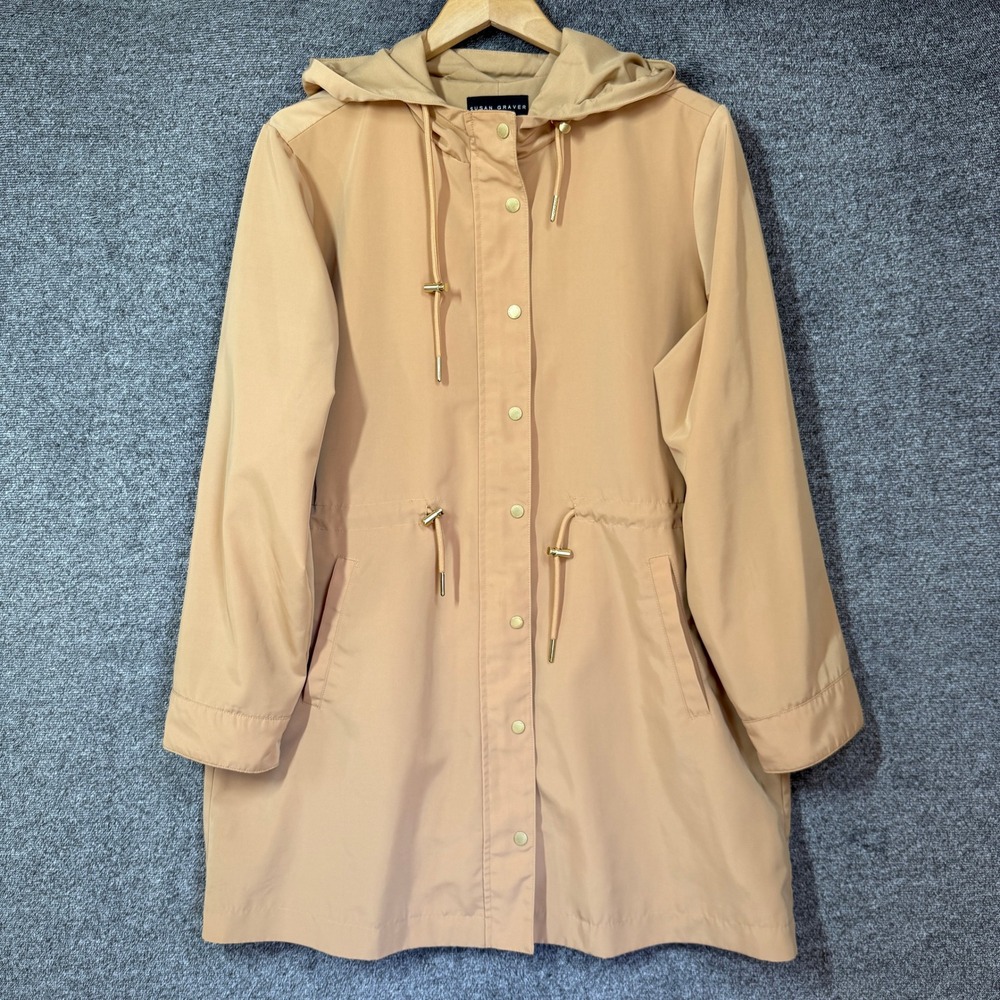 Susan Graver Tan Hooded Anorak Jacket Cinched Waist Beige Women MP